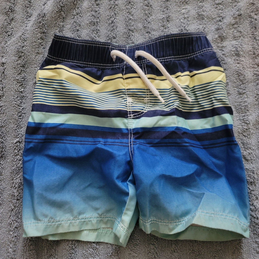 Old Navy Blue and Green Striped Swim Trunks